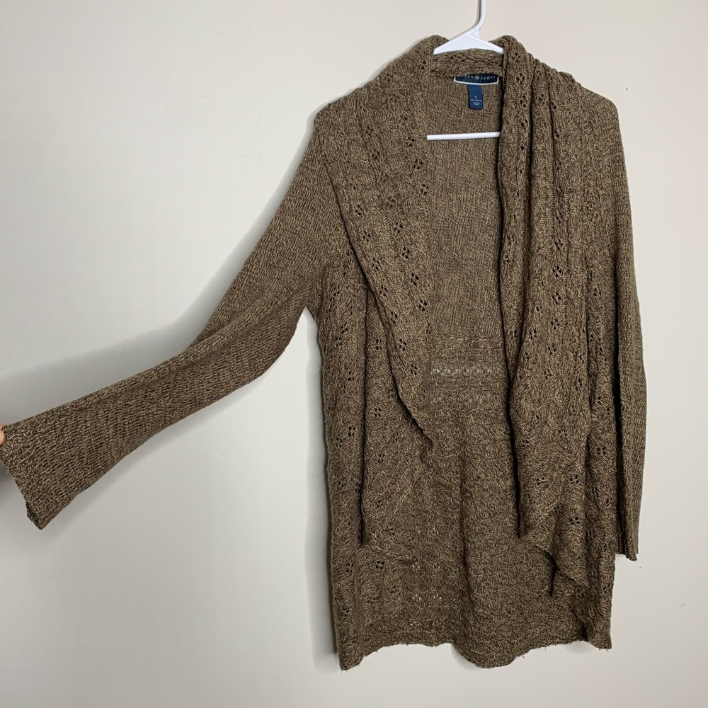 Brown Open Front circle Cardigan Sweater (www)